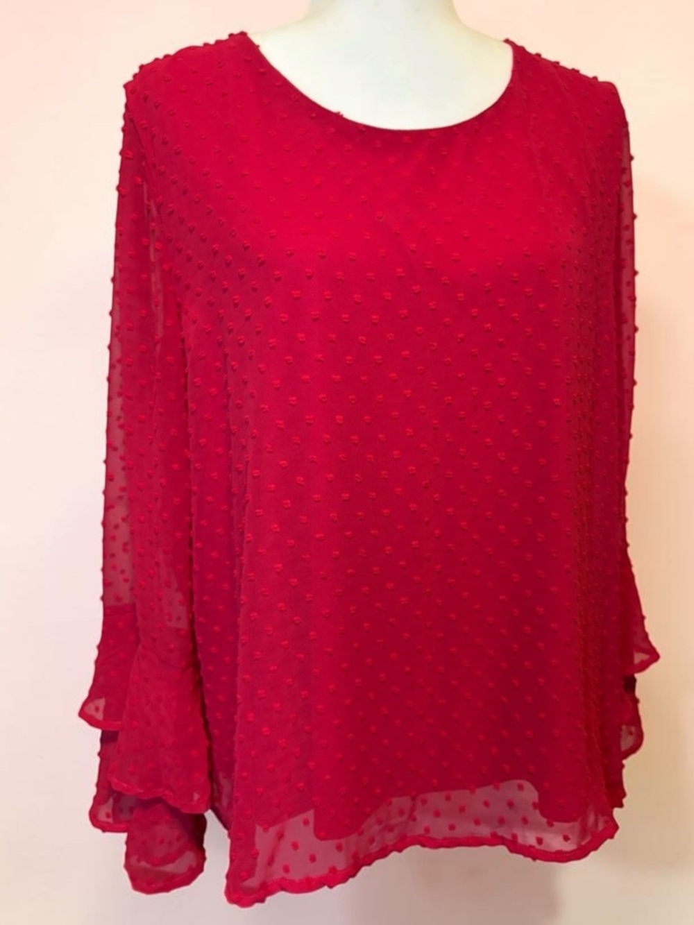 Tacera Red Textured Chiffon Top